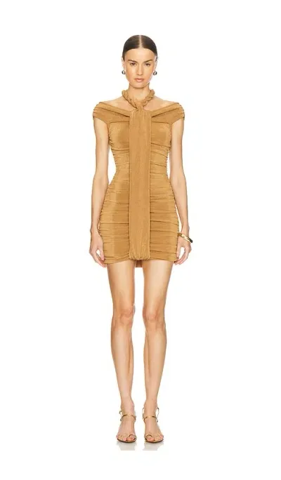 Khanums Textured Slinky Mini Dress In Camel