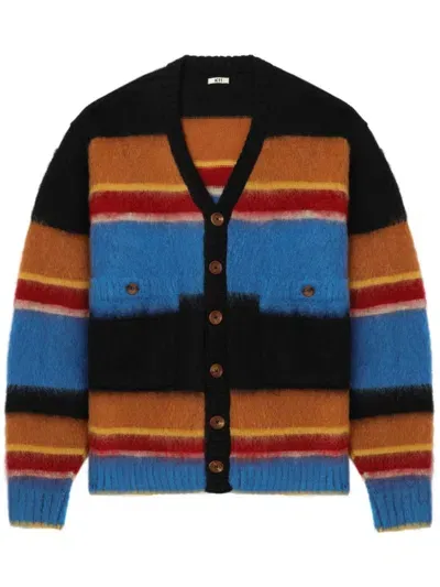 Khoki Striped Cardigan In Black