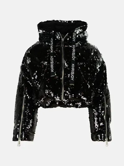 Khrisjoy 'crop Sparkly' Black Polyester Down Jacket