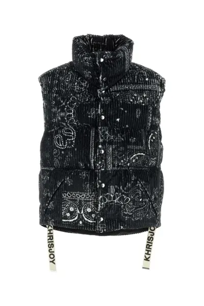 Khrisjoy Printed Corduroy Oversize Sleeveless Down Jacket In Black