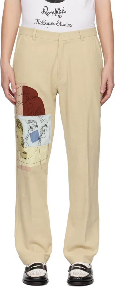 Kidsuper Beige Doodle Portrait Suit Trousers In Cream