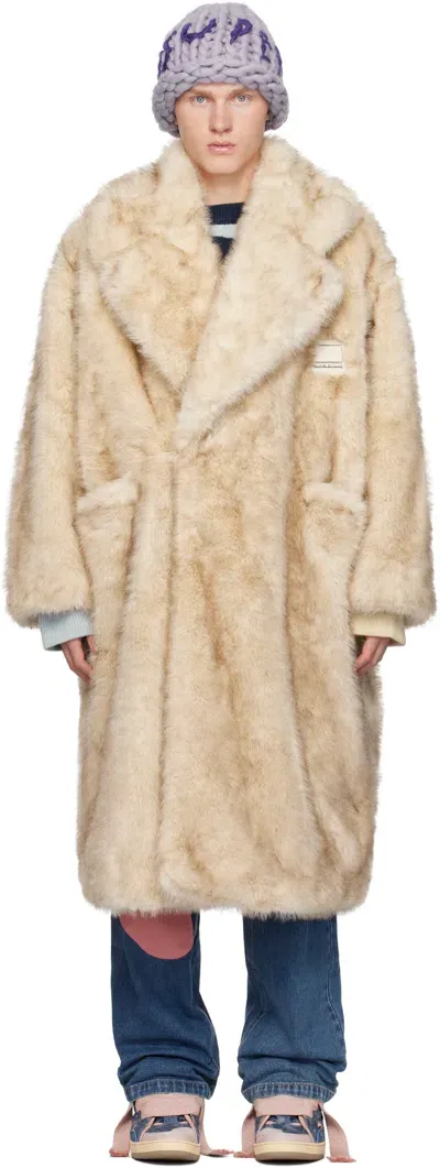 Kidsuper Beige Faux Fur Oversized Long Coat In Light Tan