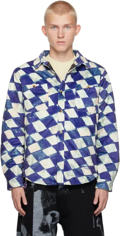 Kidsuper Blue Moleskin Checkered Overshirt