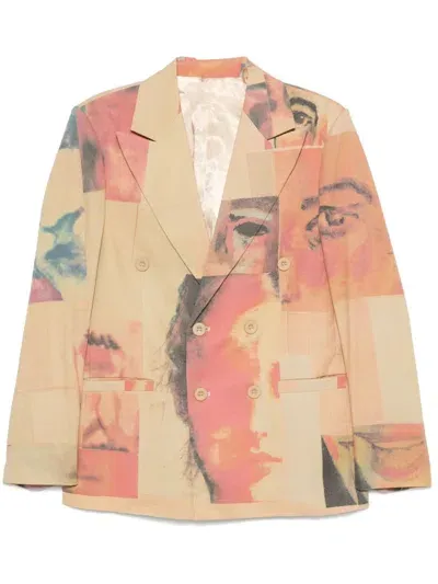 Kidsuper Collage Faces Blazer In Yellow