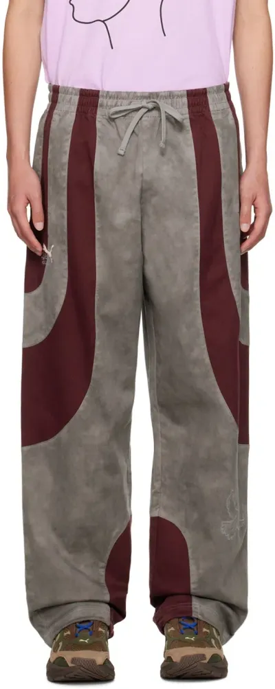 Kidsuper Gray & Burgundy Puma Edition Track Pants In Aubergine