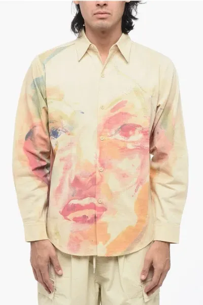 Kidsuper Pink Face Printed Cotton Shirt In White