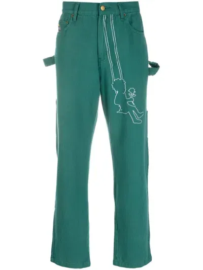 Kidsuper Swingset Embroidered Straight-leg Jeans In Green