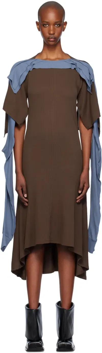 Kiko Kostadinov Brown & Blue Circe Midi Dress In Coffee Bean/indigo