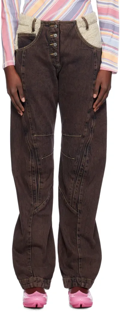 Kiko Kostadinov Brown Paneled Levi's Edition Jeans In Overdyed Brown