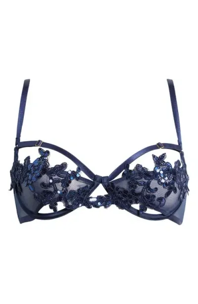 Kilo Brava Floral Embroidered Open Cup Underwire Bra In Midnight Blue