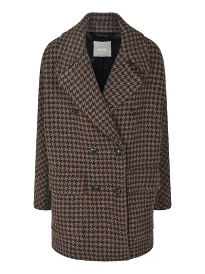 Kiltie Double-breasted Houndstooth Coat In Brown