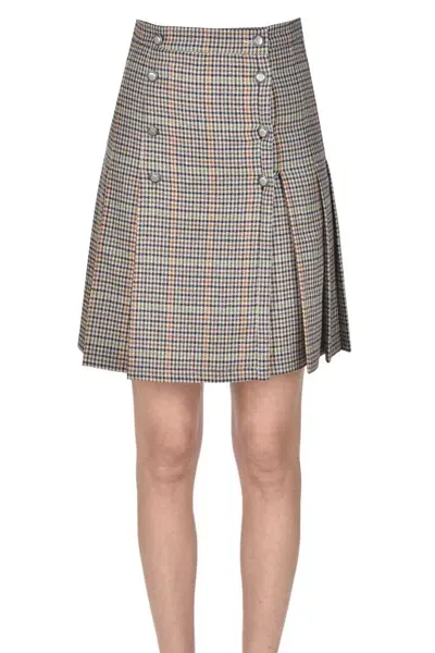 Kiltie Houndsthooth Print Skirt In Multicoloured