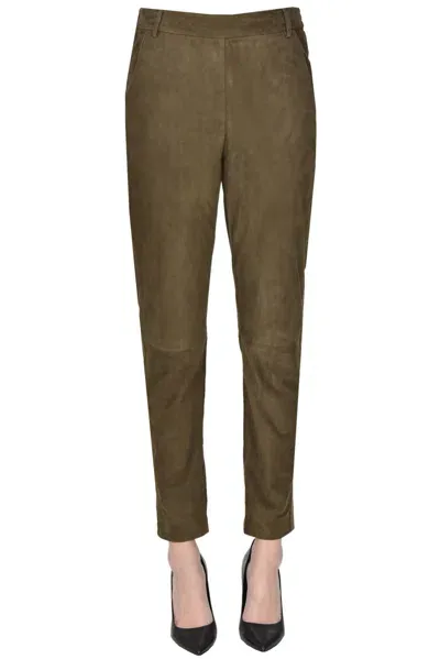 Kiltie Suede Trousers In Olive Green