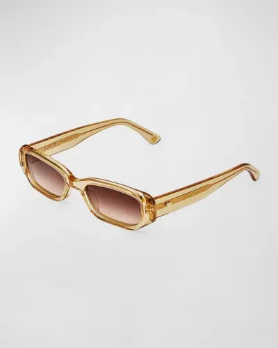 Kimeze Ore Beige Acetate Rectangle Sunglasses In Gold