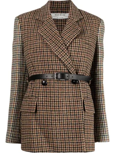 Kimhēkim Houndstooth-print Double-breasted Blazer In Braun