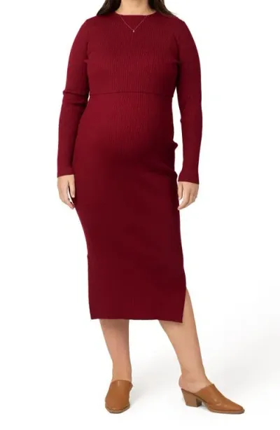 Kindred Bravely Long Sleeve Nursing/maternity Rib Two-piece Sweater Dress In Garnet