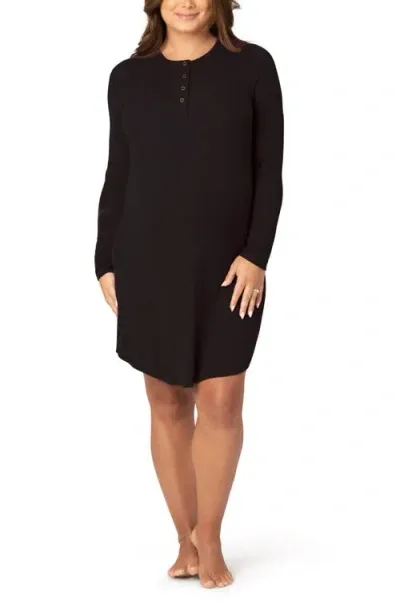 Kindred Bravely Riley Rib Jersey Nursing Nightgown In Black