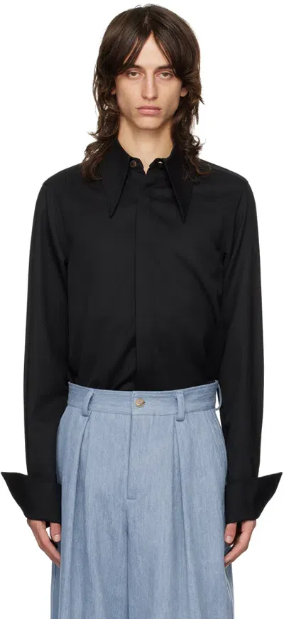 King & Tuckfield Black Pointed Collar Long Line Shirt