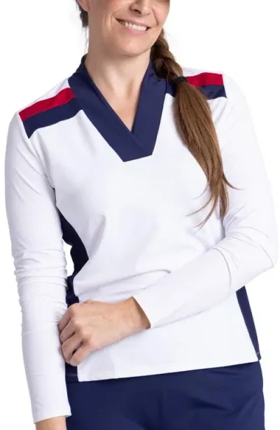 Kinona The A-team Long Sleeve Golf Top In White/navy