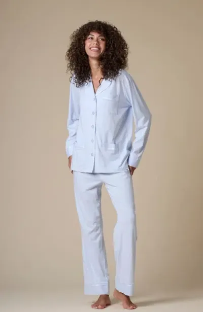 Kip. Kip Luxe Stretch Cotton Pajama Set In Mist Blue