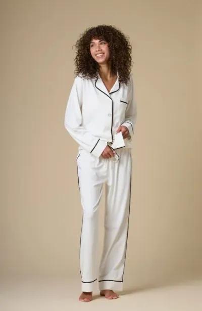 Kip. Kip Luxe Stretch Cotton Pajama Set In Pearl