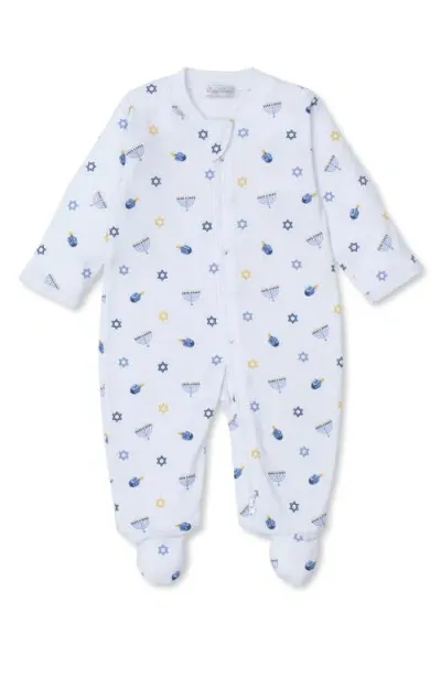 Kissy Kissy Babies'  Hanukkah Print Pima Cotton Zip Footie In Blue