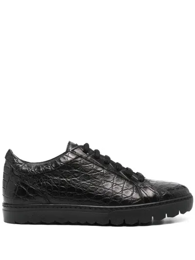 Kiton Crocodile-embossed Leather Sneakers In Black