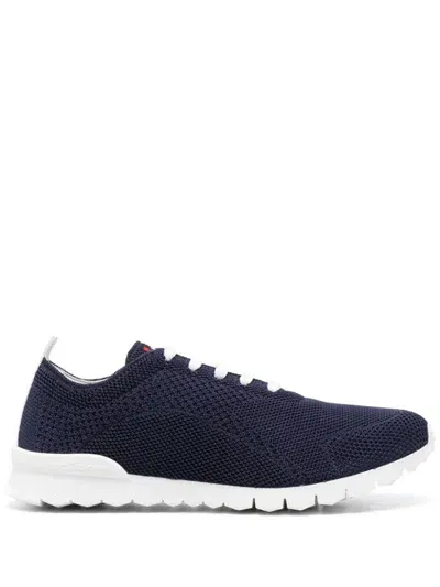 Kiton Embroidered-logo Sneakers In Blue