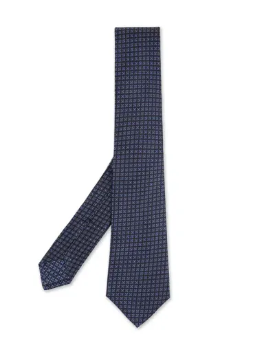 Kiton Night Blue Tie With Geometric Micro Pattern