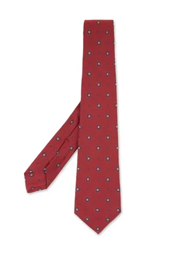 Kiton Red Tie With Micro Pattern