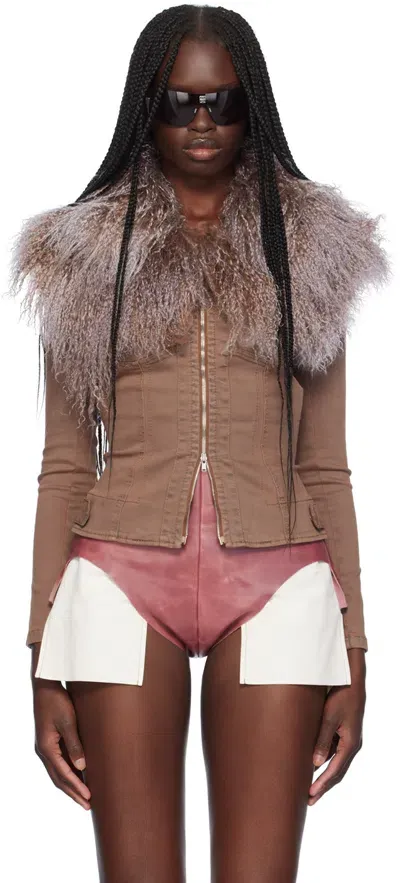 Knwls Shiv Shearling-trimmed Stretch-denim Jacket In Brown