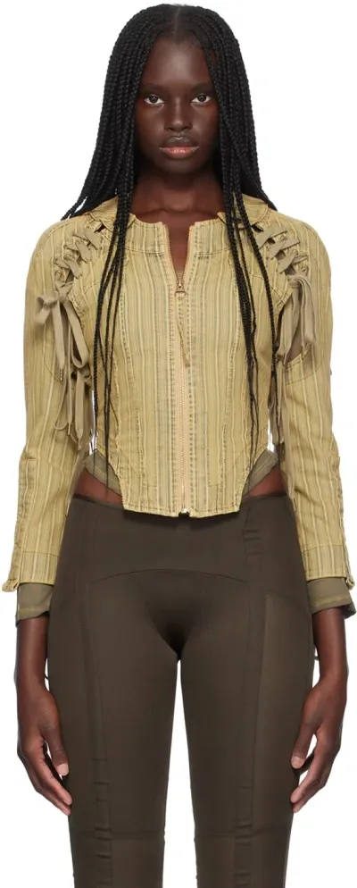 Knwls Tan Gfrc Denim Jacket In Tan Stripe