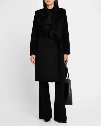 Kobi Halperin Alora Ruffle Brushed Wool Coat In Black