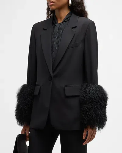 Kobi Halperin Holly Wool-cuff Stretch Silk Jacket In Black