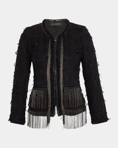 Kobi Halperin Leyla Chain-trim Fringe Tweed Jacket In Black