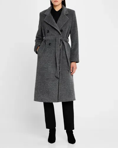 Kobi Halperin Lyra Chain-trim Double-breasted Coat In Grey Melange