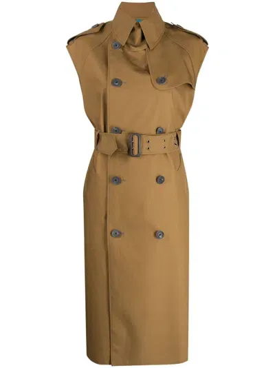 Kolor Deconstrcted Belted Trench Coat In Brown