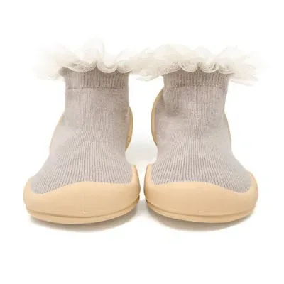 Komuello Babies'  Toddler Girl Sock Shoes Tulle Trim In Beige