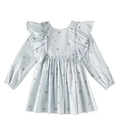 Konges Slojd Kids' Evia Bow-detail Printed Cotton Dress In Cherry Blue Coeur