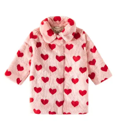 Konges Slojd Kids' Fuzzie Printed Faux Fur Coat In Pink