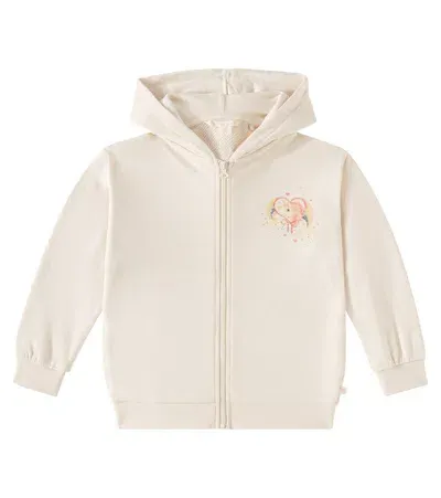 Konges Slojd Kids' Lou Printed Cotton Zip-up Hoodie In Beige