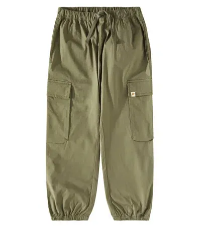 Konges Slojd Kids' Peppe Cotton Poplin Cargo Pants In Green