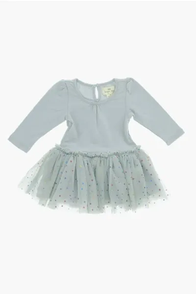 Konges Slojd Kids' Long Sleeved Fairy Ballerina Dress With Printed Tulle In Gray