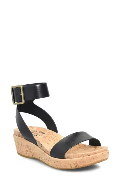 Kork-ease Mullica Ankle Strap Platform Wedge Sandal In Black Leather