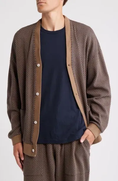 Krost Chevron Jacquard Cotton Cardigan In Sepia