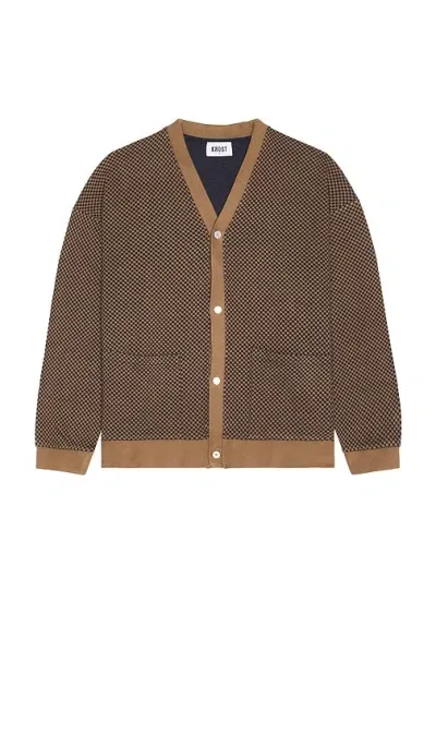 Krost Chevron Jacquard Knit Cardigan In Tan