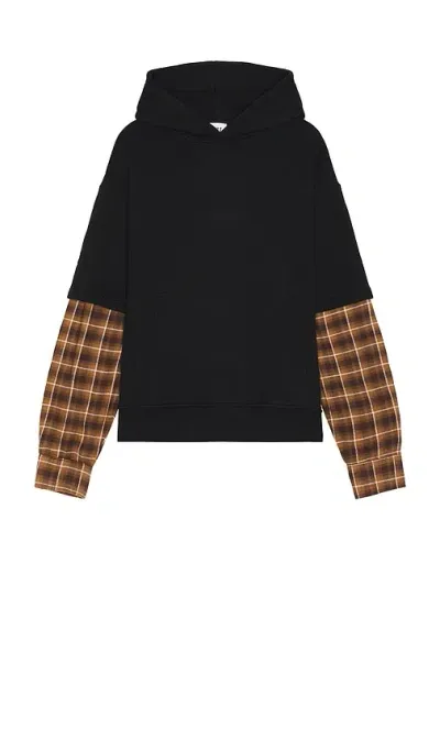 Krost Flannel Layered Hoodie In Black