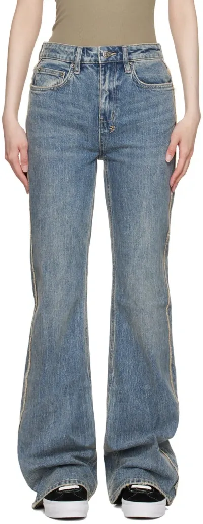 Ksubi Blue Soho Frayed Jeans In Medium Wash