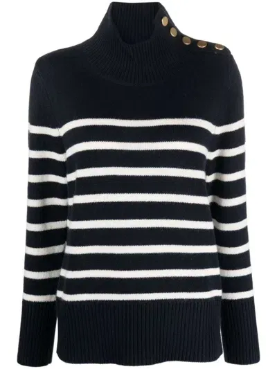 Kujten Striped High-neck Cashmere Jumper In Black