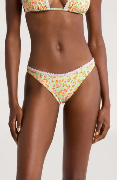 Kulani Kinis Crochet Trim High Cut Bikini Bottoms In Coco Mango